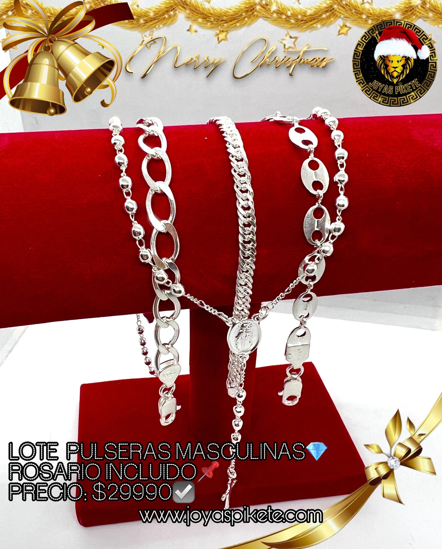 Lotes Navideños🎅🏻🎁 Pulseras Masculinas 925☑️